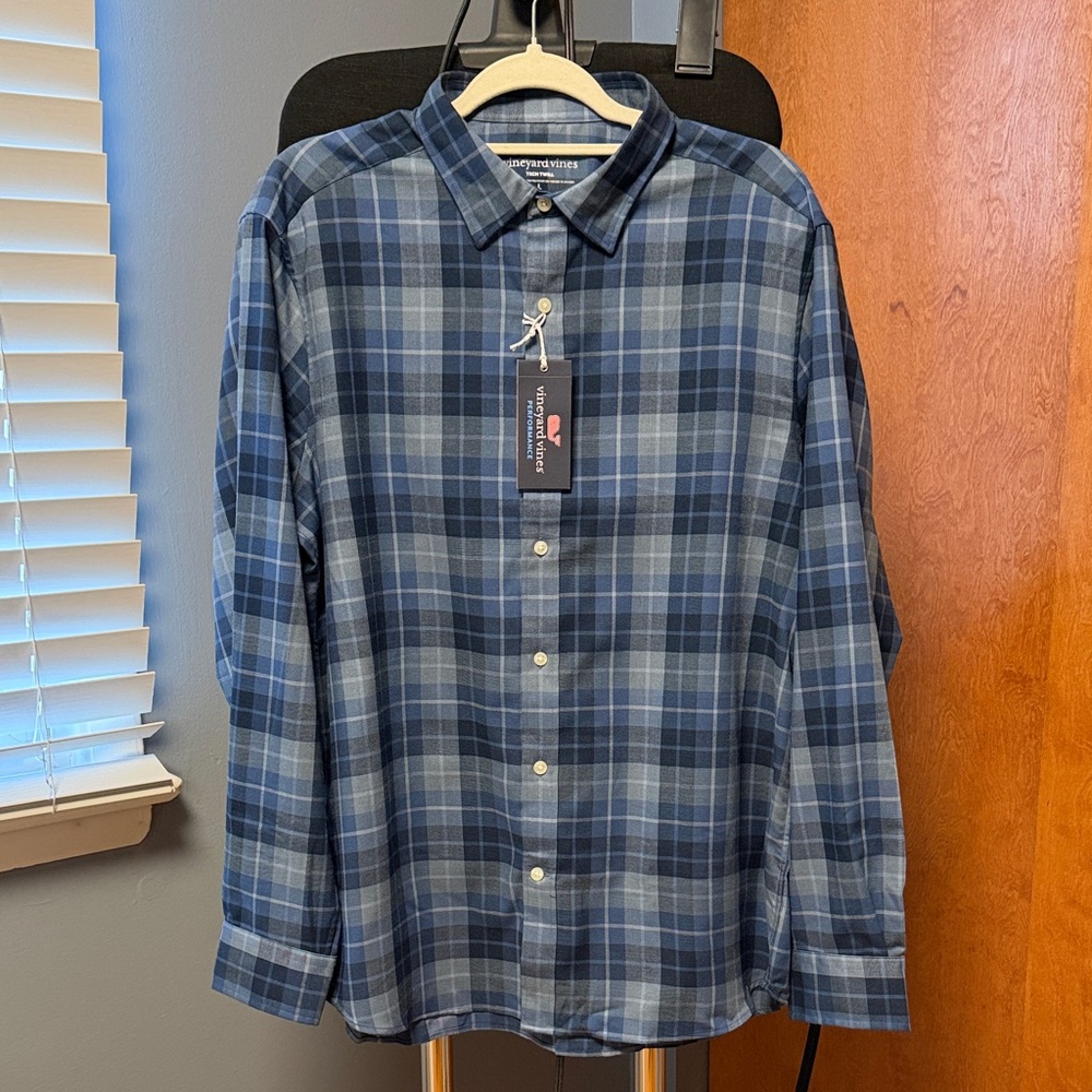Vineyard Vines Tech Twill Classic Fit Blue Checkered Men's Shirt